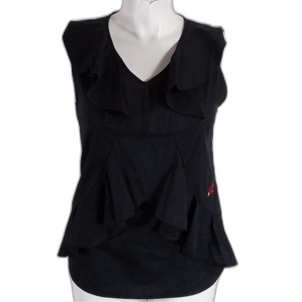 Meesh & Mia Top XL Black University of Arkansas Razorback Embroider‎ Ruffle